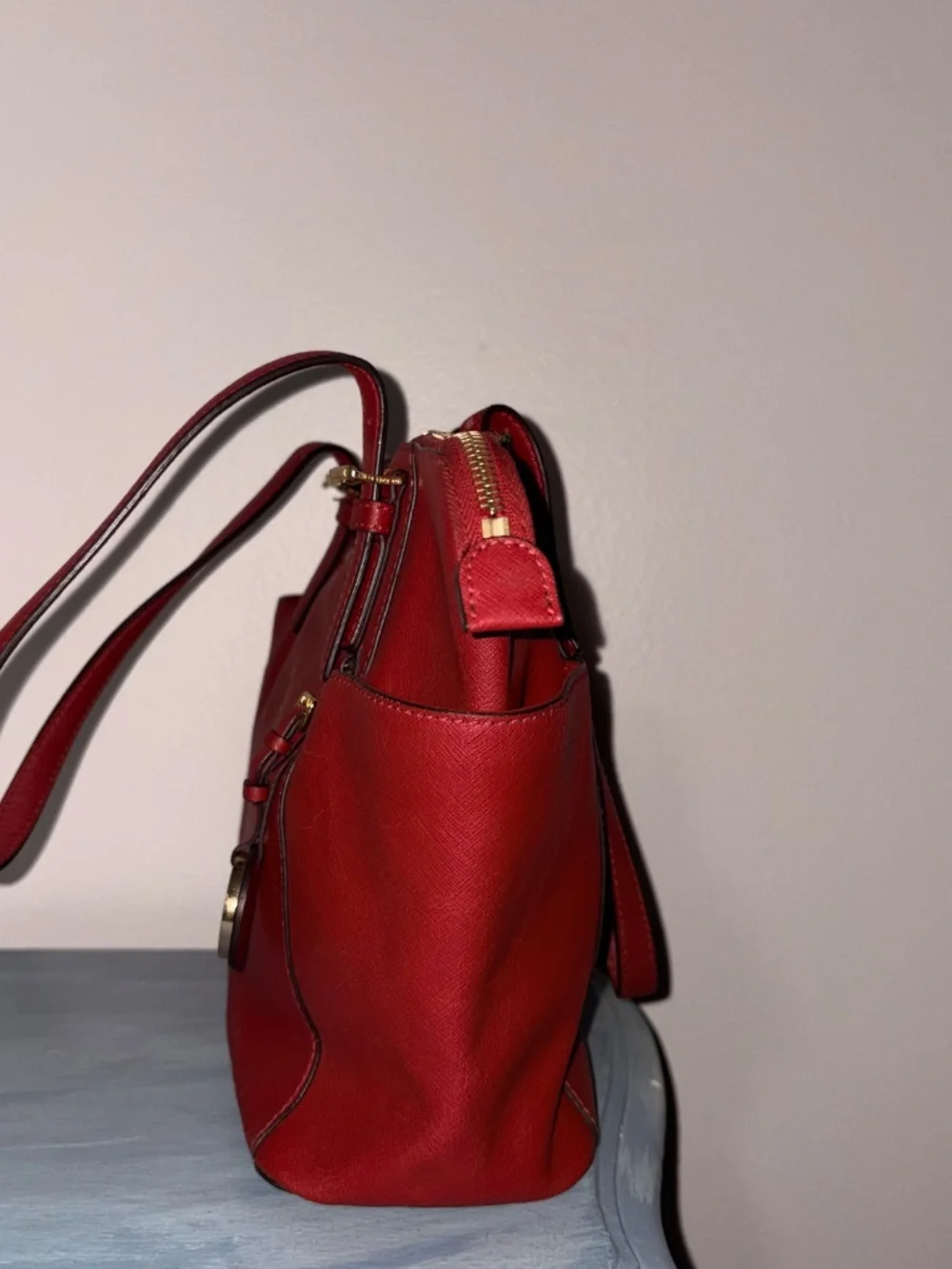 Michael Kors Charlotte Saffiano Leather Top Zip Tote Red NWOT